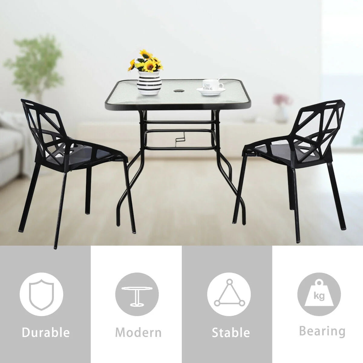 32'' Patio Square Table Tempered Glass Steel Frame N45398
