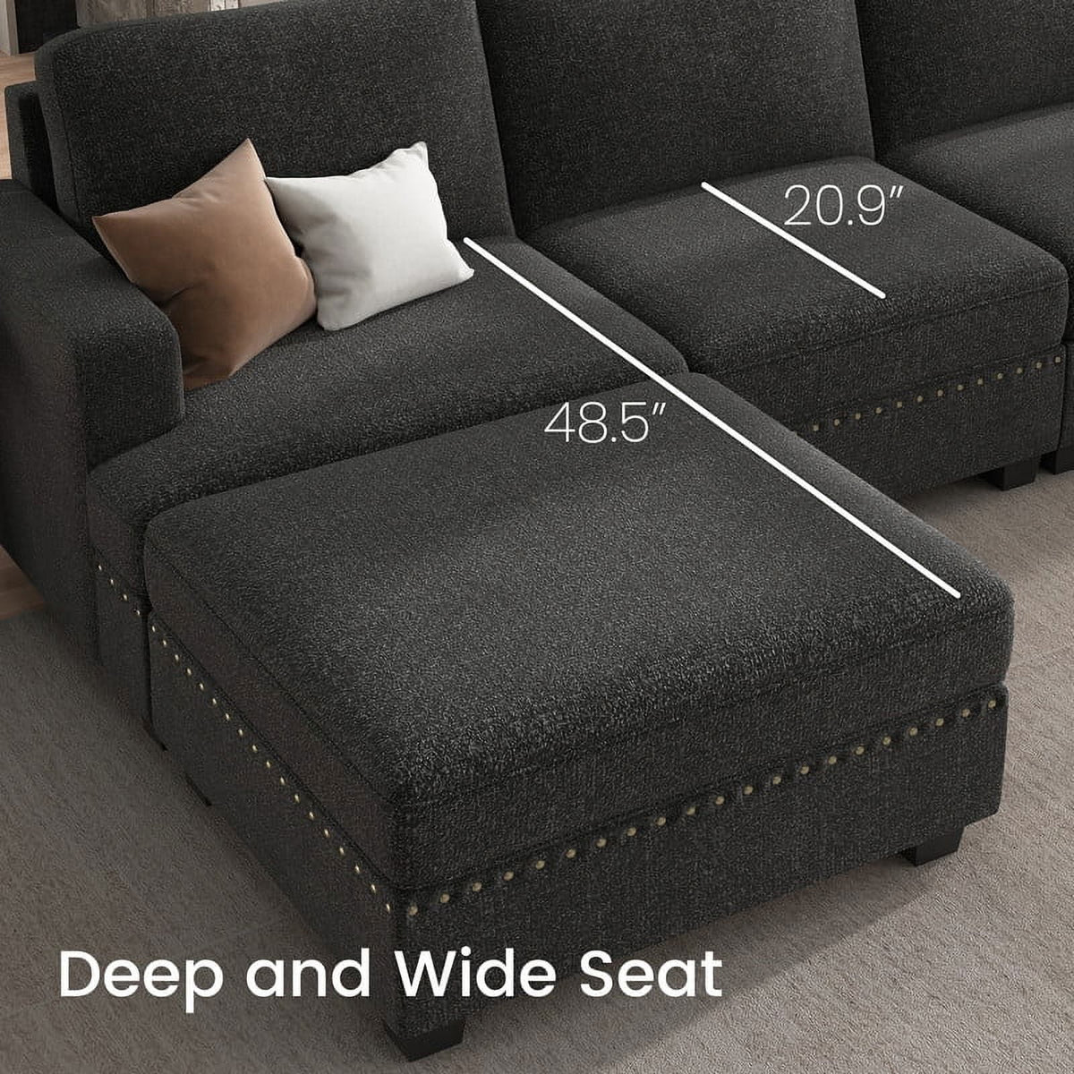 Dark Grey U Shaped Modular Sectional Sofa with Storage Ottoman N4942