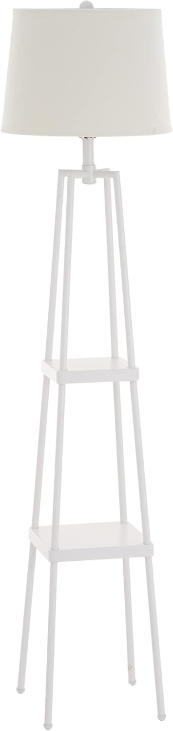 Modern Metal Etagere Floor Lamp with Shelves and Linen Shade C387
