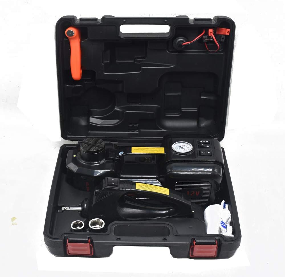 12V Electric Car Jack Kit 5 Ton Portable with Lug Wrench Air Compressor E80574