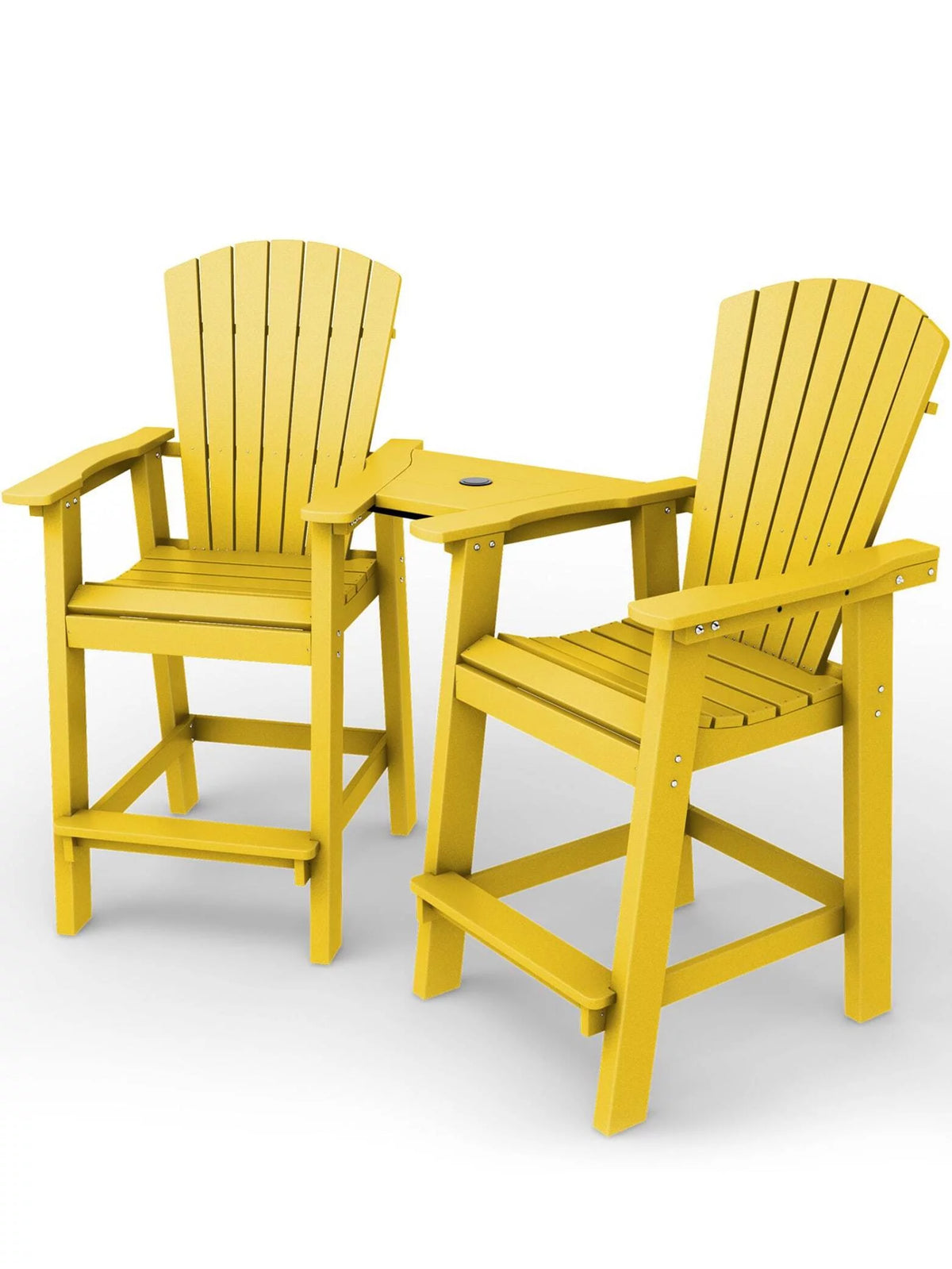 Tall Adirondack Chair Set with 2 Outdoor Barstools and Connecting Tray V49569