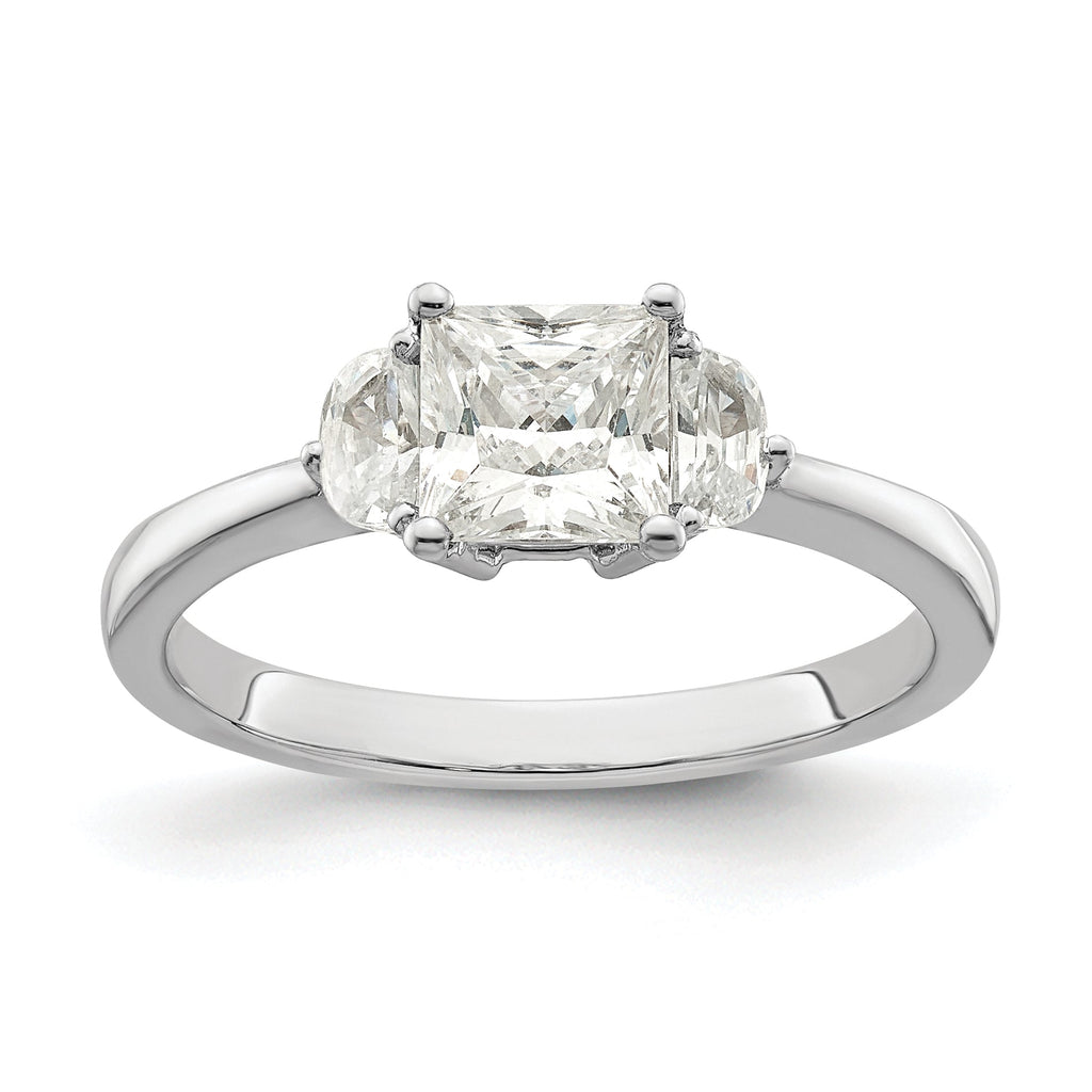14k White Gold 3 Stone Half Moon Princess Cut CZ Ring D8294