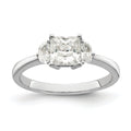 14k White Gold 3 Stone Half Moon Princess Cut CZ Ring D8294