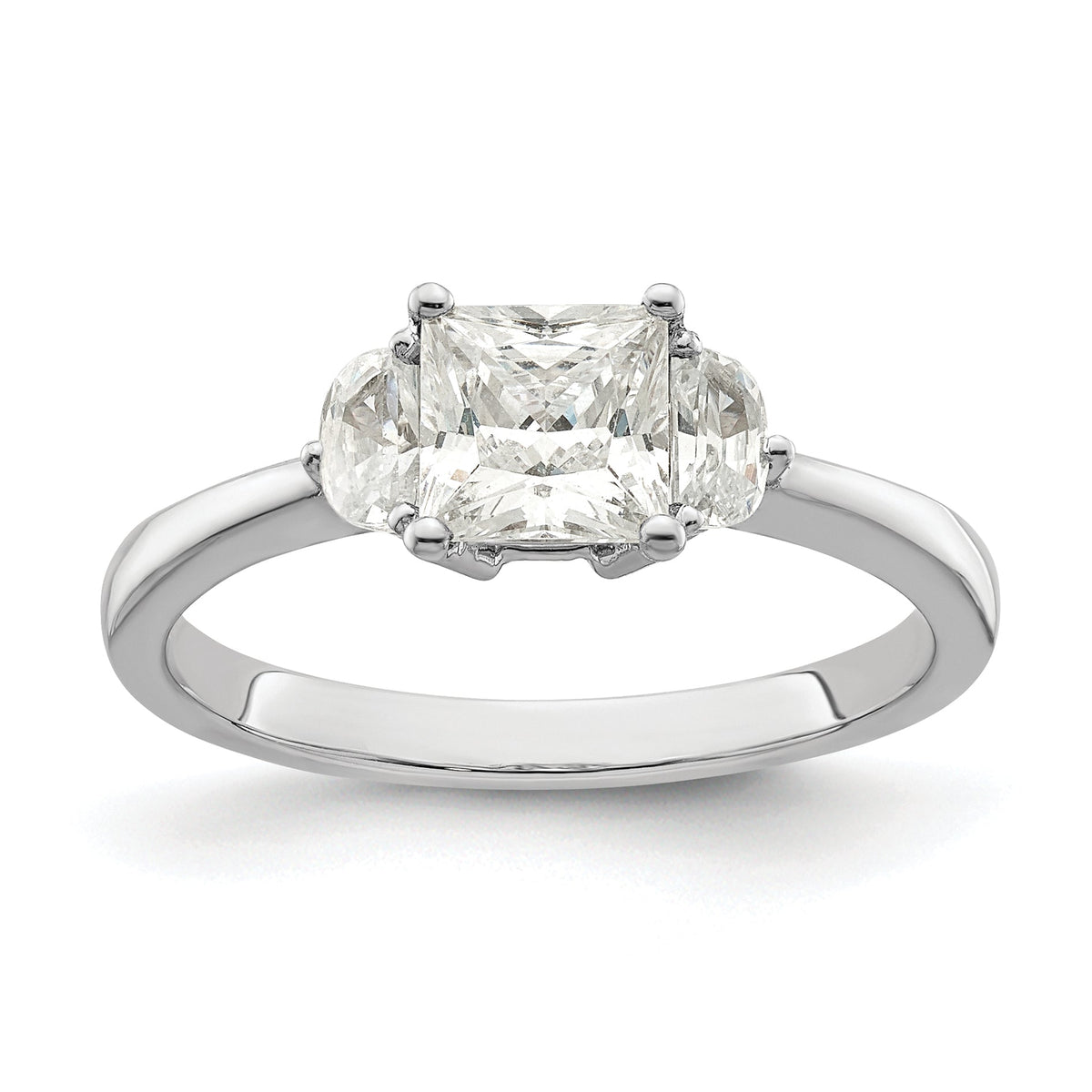 14k White Gold 3 Stone Half Moon Princess Cut CZ Ring D8294