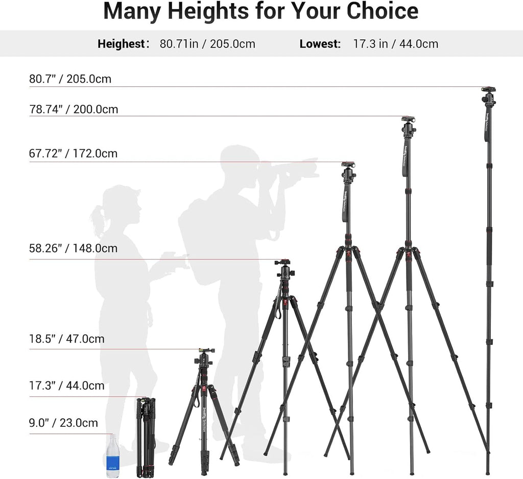 78 Aluminum Camera Tripod Monopod, Foldable, 360 Degree Ball Head, Quick Release Plate, 33lb Payload, Pack of 2 O131317