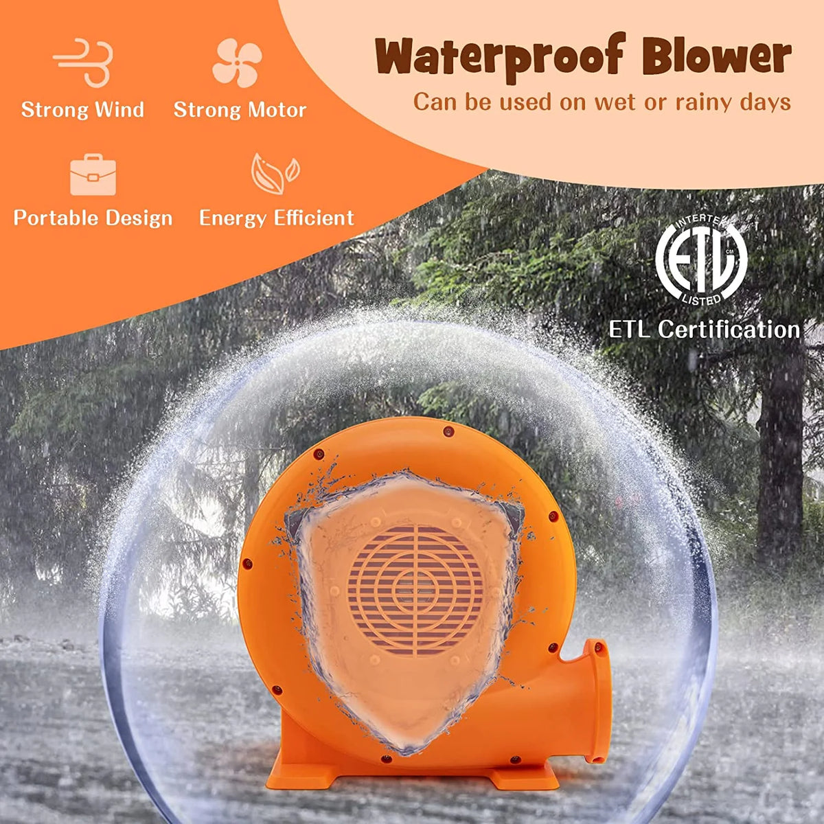 380W 0.5HP Air Blower with 25 FT SJTW Wire, IPX4, GFCI Plug W8244