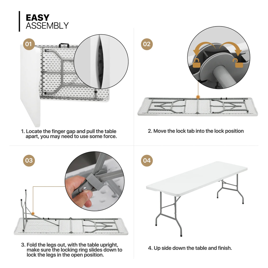11 Pieces Heavy Duty Utility 8 Ft Folding Plastic Dining Table with Handle and Chair Set C6880