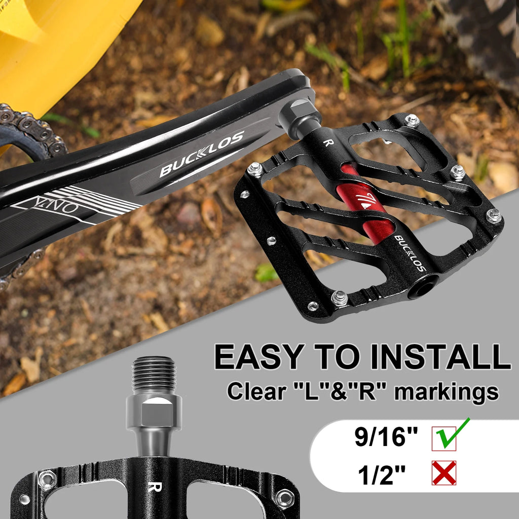 CNC Aluminum Alloy MTB Flat Pedals 3 Bearings 9/16" A153197