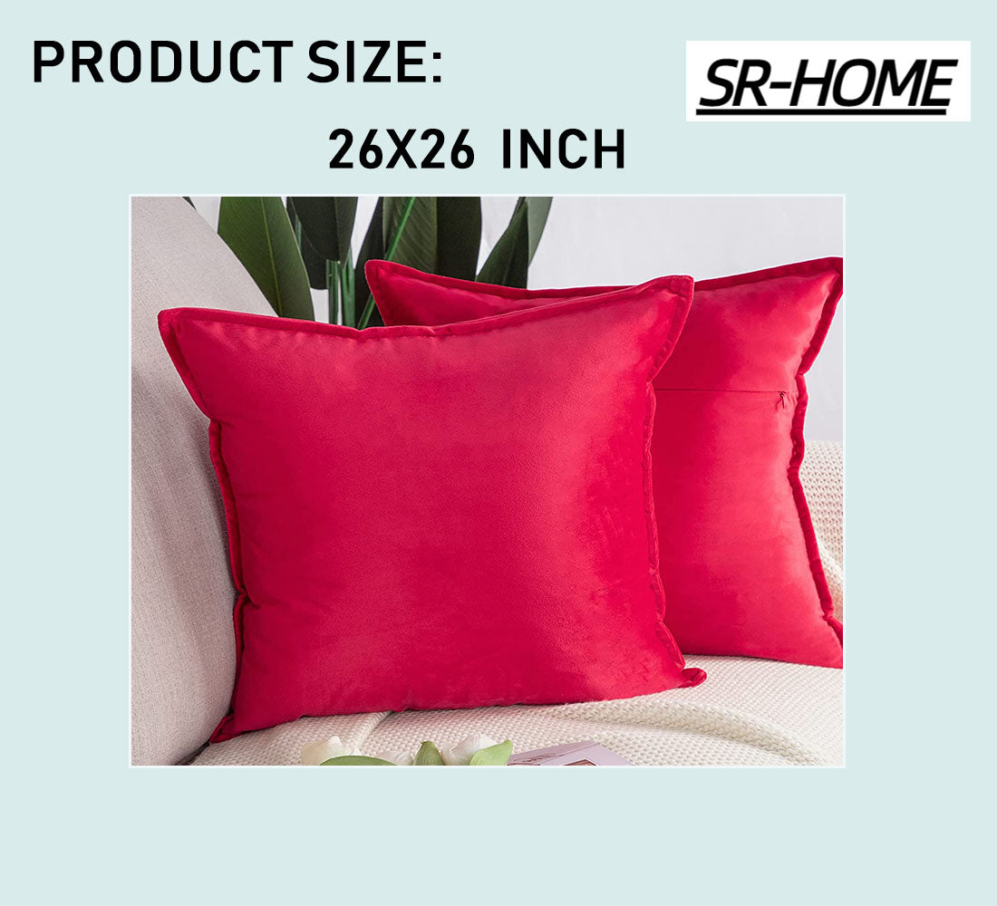 Set of 2 Velvet Decorative Throw Pillow Covers Square with Fringe Cushion Case T359