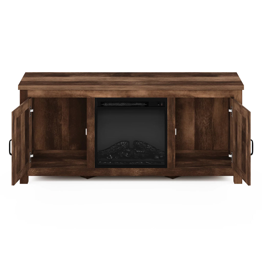 Farmhouse Barn Door Fireplace TV Stand with Storage Cabinet for TV up to 60 Inch, Rustic Brown P120963