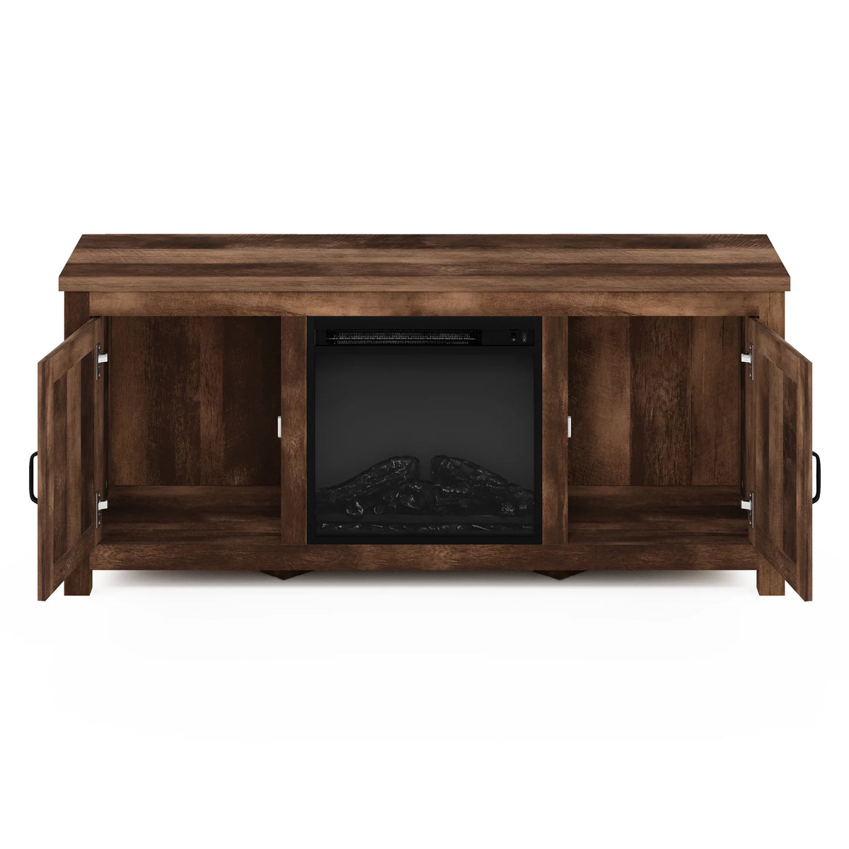 Farmhouse Barn Door Fireplace TV Stand with Storage Cabinet for TV up to 60 Inch, Rustic Brown P120963