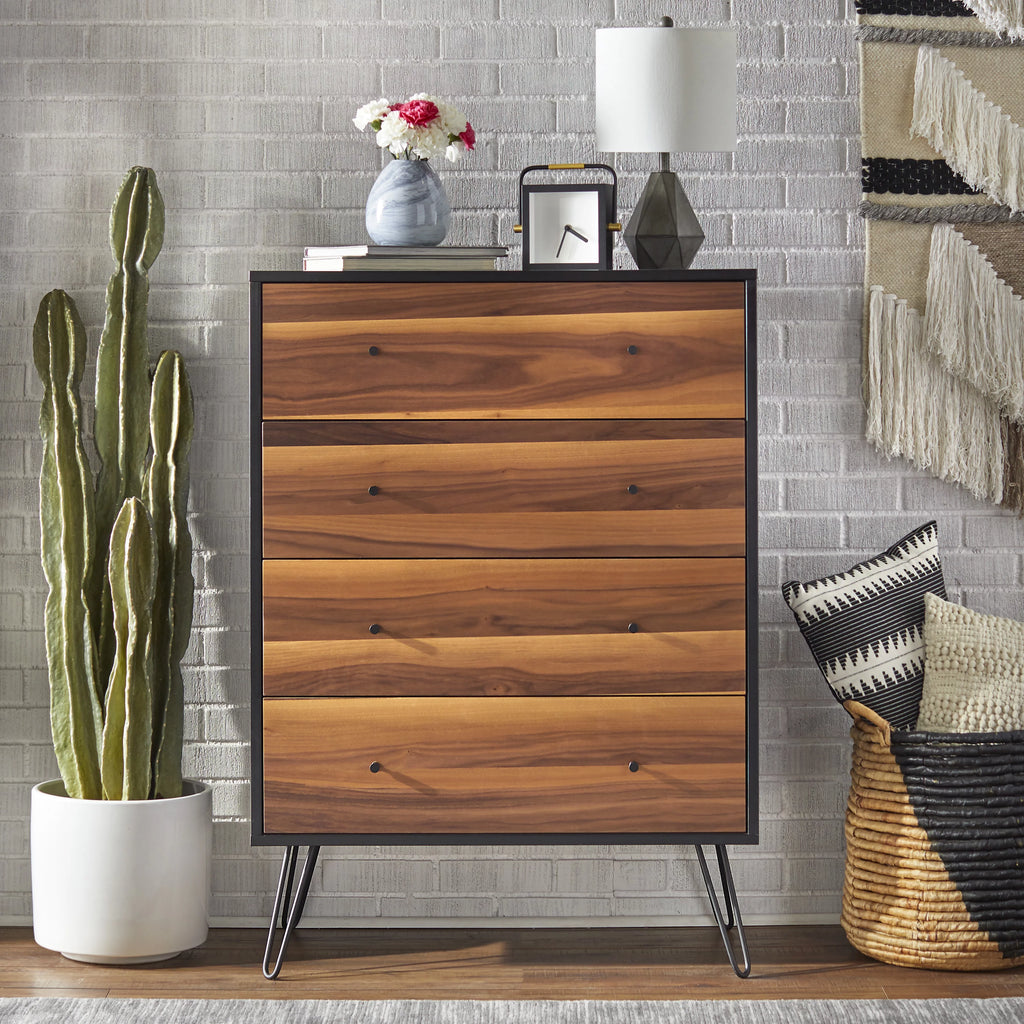 4 Drawer Chest Walnut and Black E173