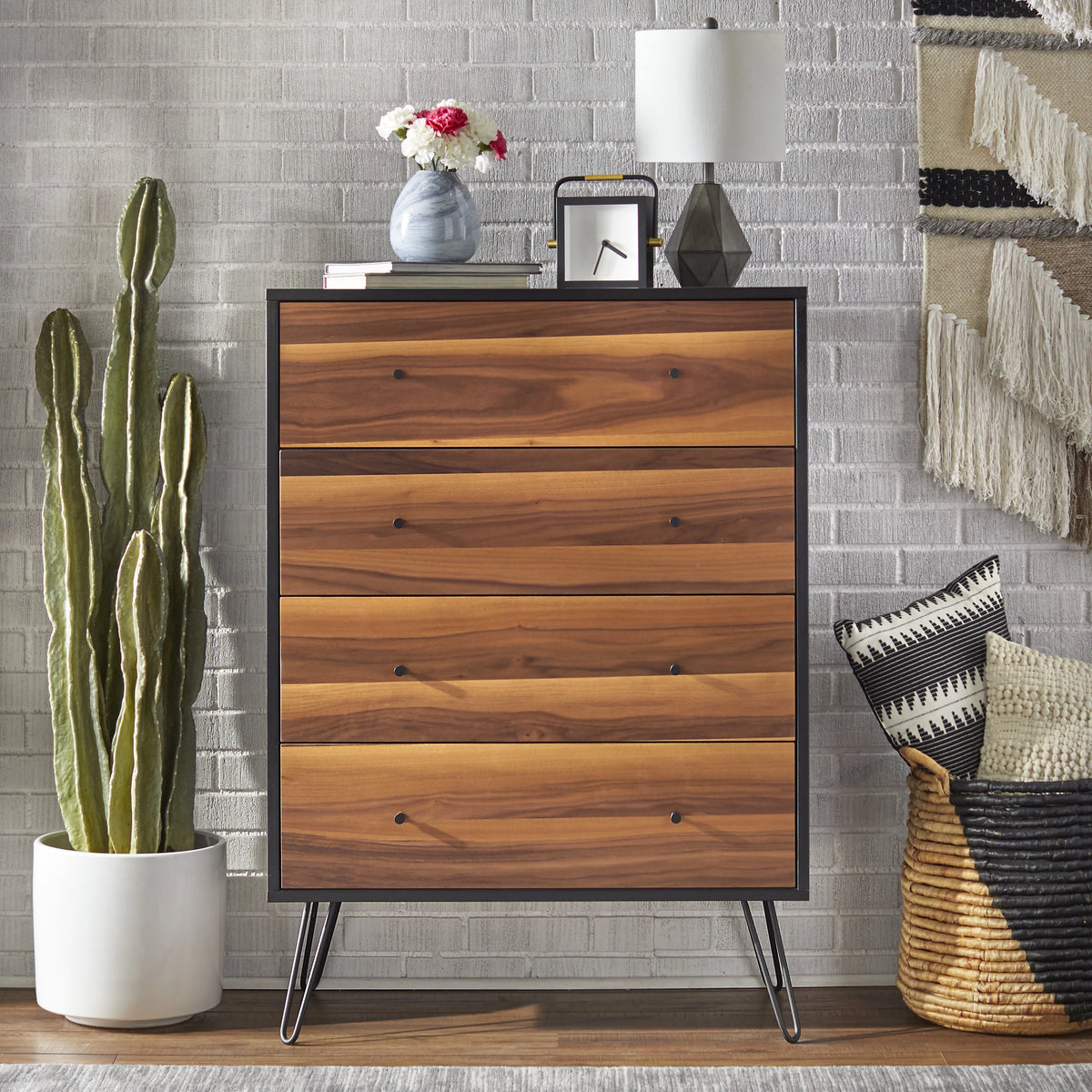 4 Drawer Chest Walnut and Black E173