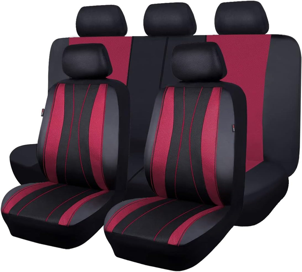 Faux Leather Air Mesh Breathable Car Seat Covers Full Set H78132