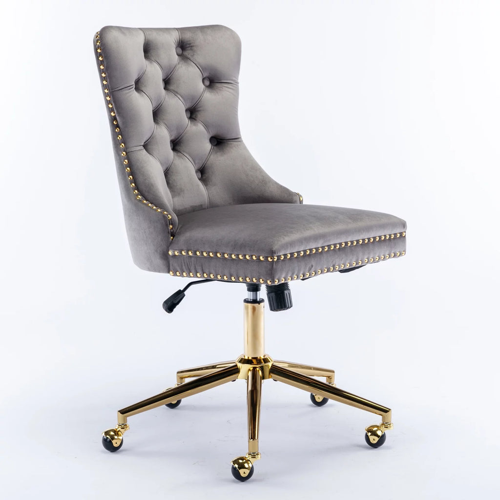 Velvet Upholstered Tufted Office Chair with Golden Metal Base W8385
