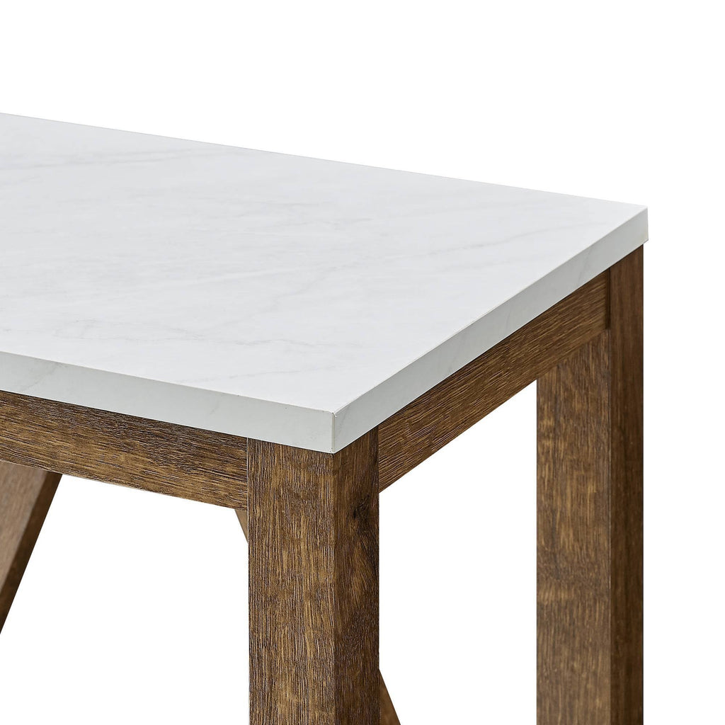 White Faux Marble/Natural Walnut Open Storage Side Table T6809