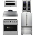 36 Electric Range, Range Hood, Refrigerator, Microwave and Wine Cooler P2604