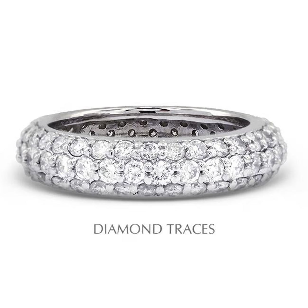 14K White Gold Pave Setting Three Row Band Eternity Ring O98769