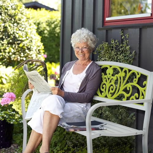 Outdoor Bench with Plastic Floral Design Backrest N178970