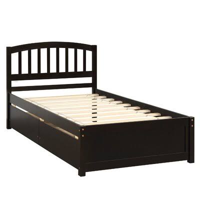 Twin Size Wood Platform Bed Frame with Headboard and Storage V5384