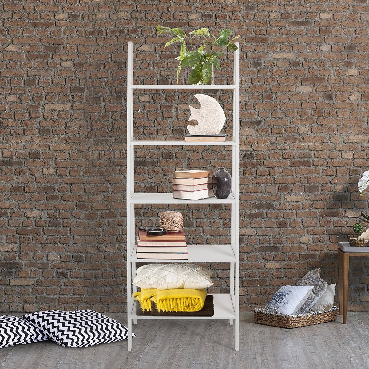 White 5-Shelf Ladder Bookcase F766