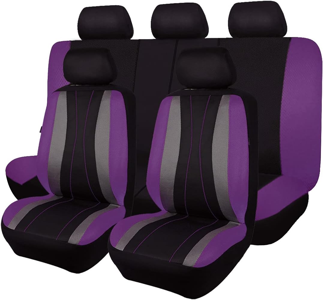 Faux Leather Air Mesh Breathable Car Seat Covers Full Set H78132