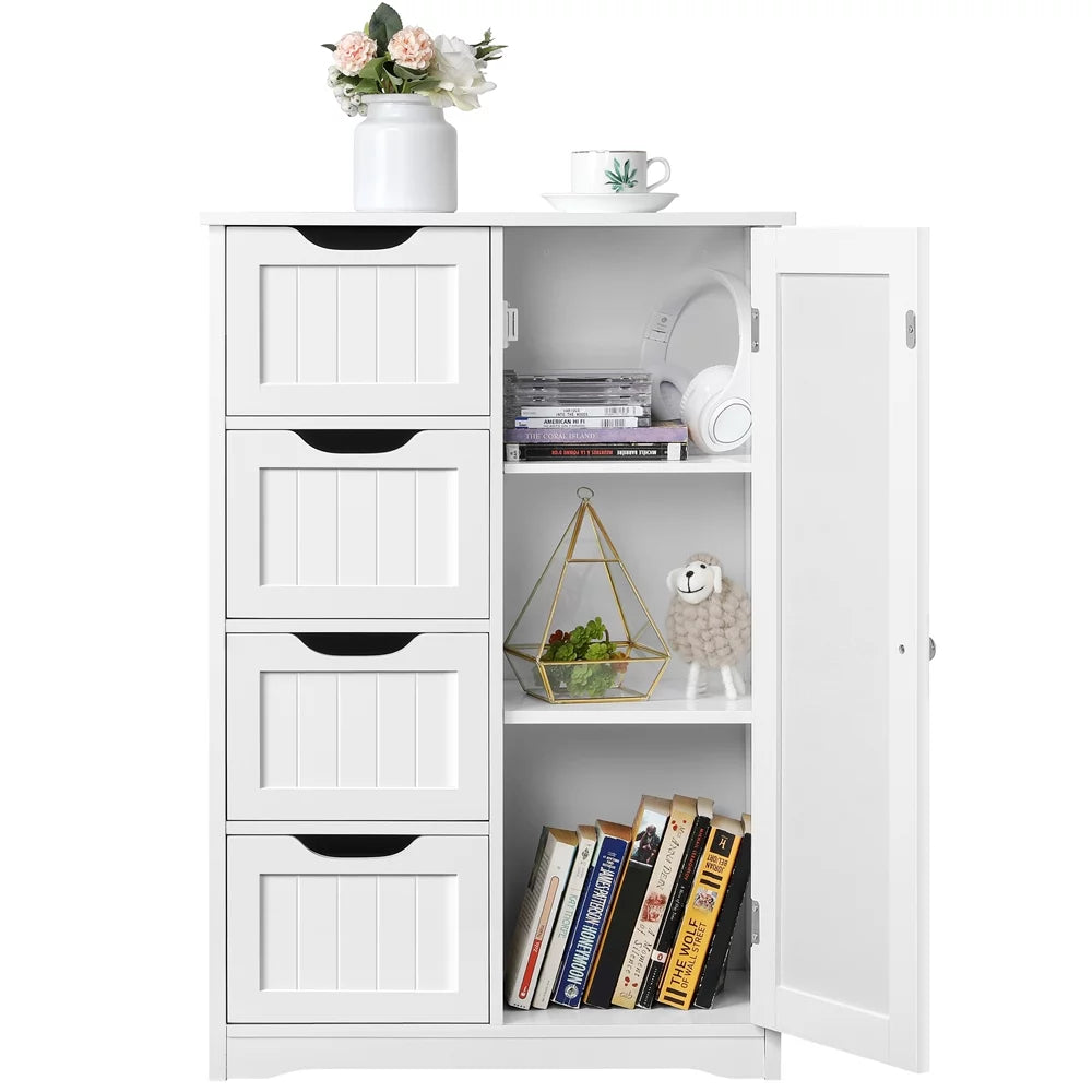 4 Drawers Cupboard White Bathroom Storage Cabinet S916735