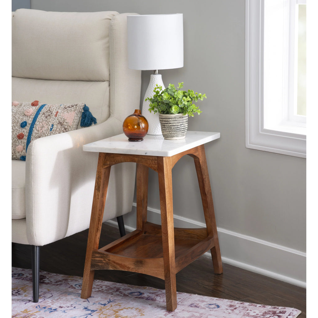 Black Marble and Wood Side Table T559
