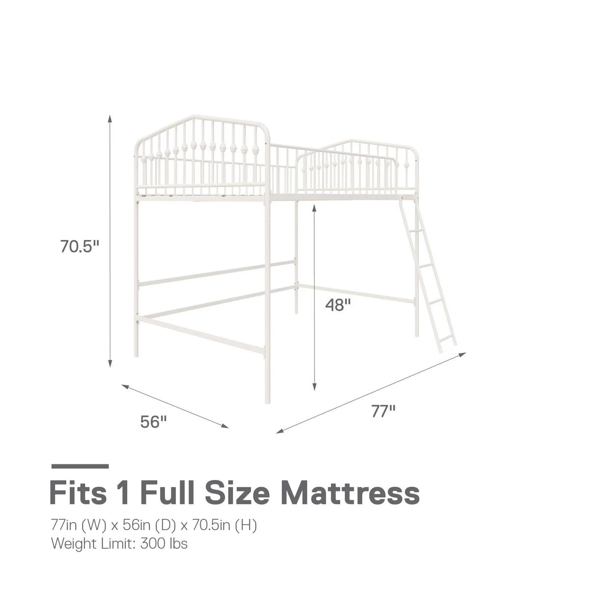 Off White Metal Twin Loft Bed I14541