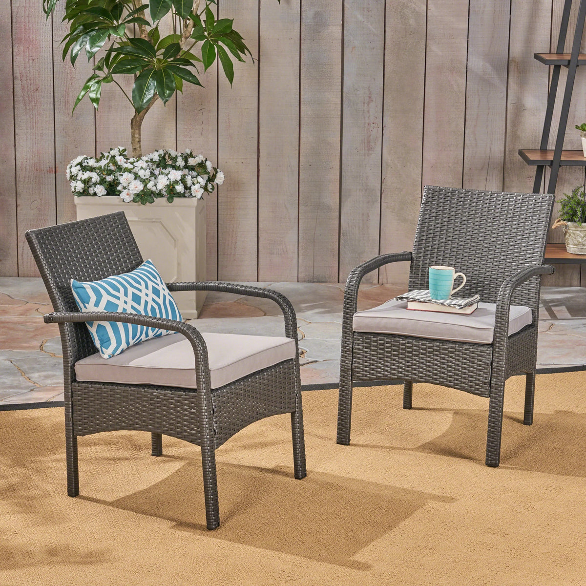 Outdoor Wicker Club Chairs with Cushion, Set of 2, Gray U8708