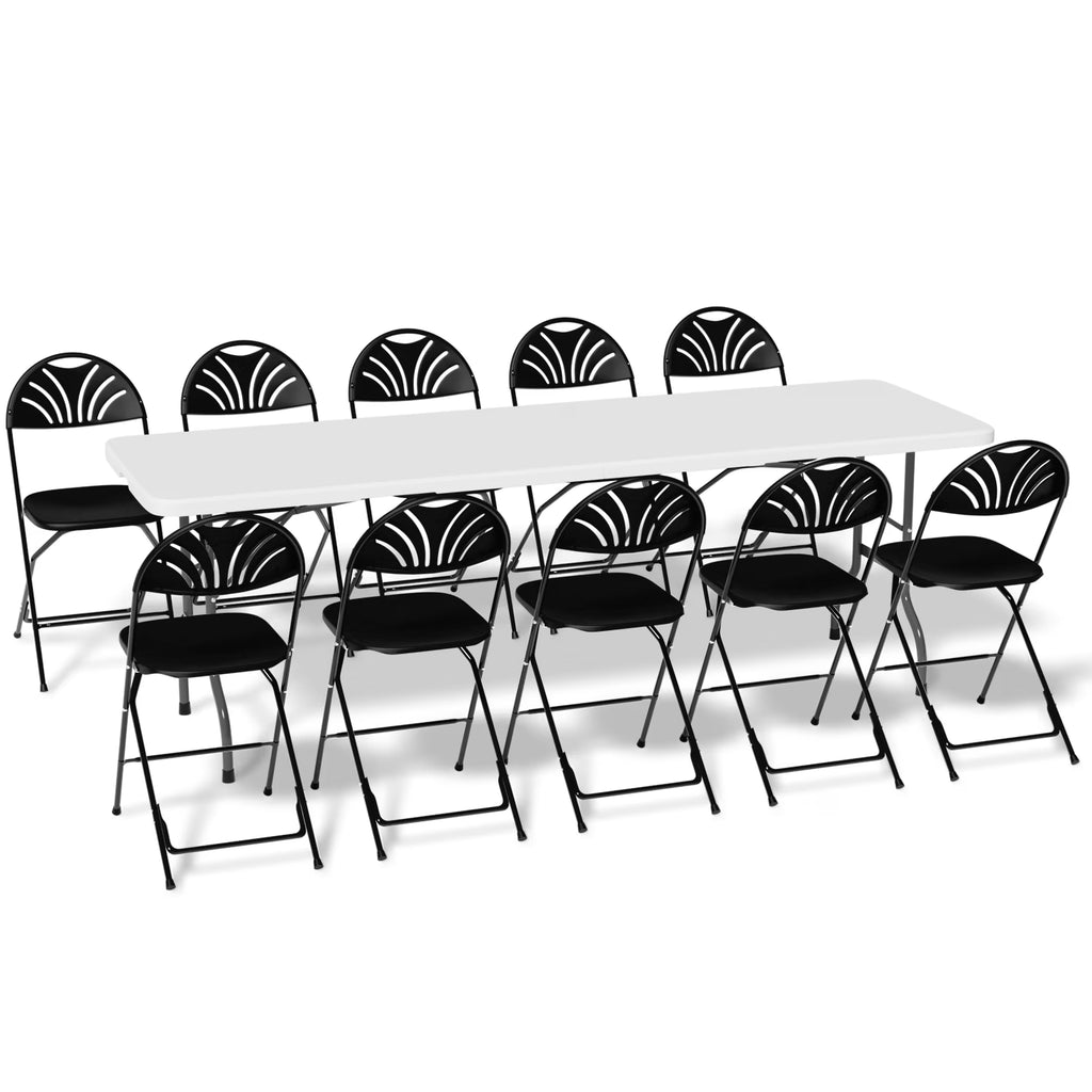 11 Pieces Heavy Duty Utility 8 Ft Folding Plastic Dining Table with Handle and Chair Set C6880