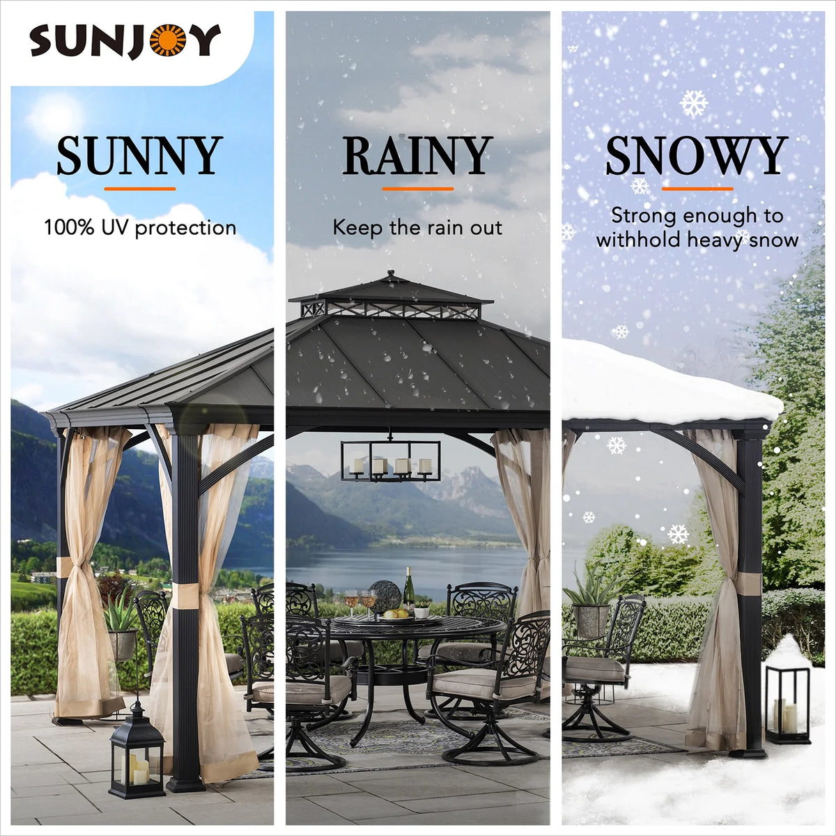 Black 2-Tier Aluminum Hardtop Gazebo with Netting E54717