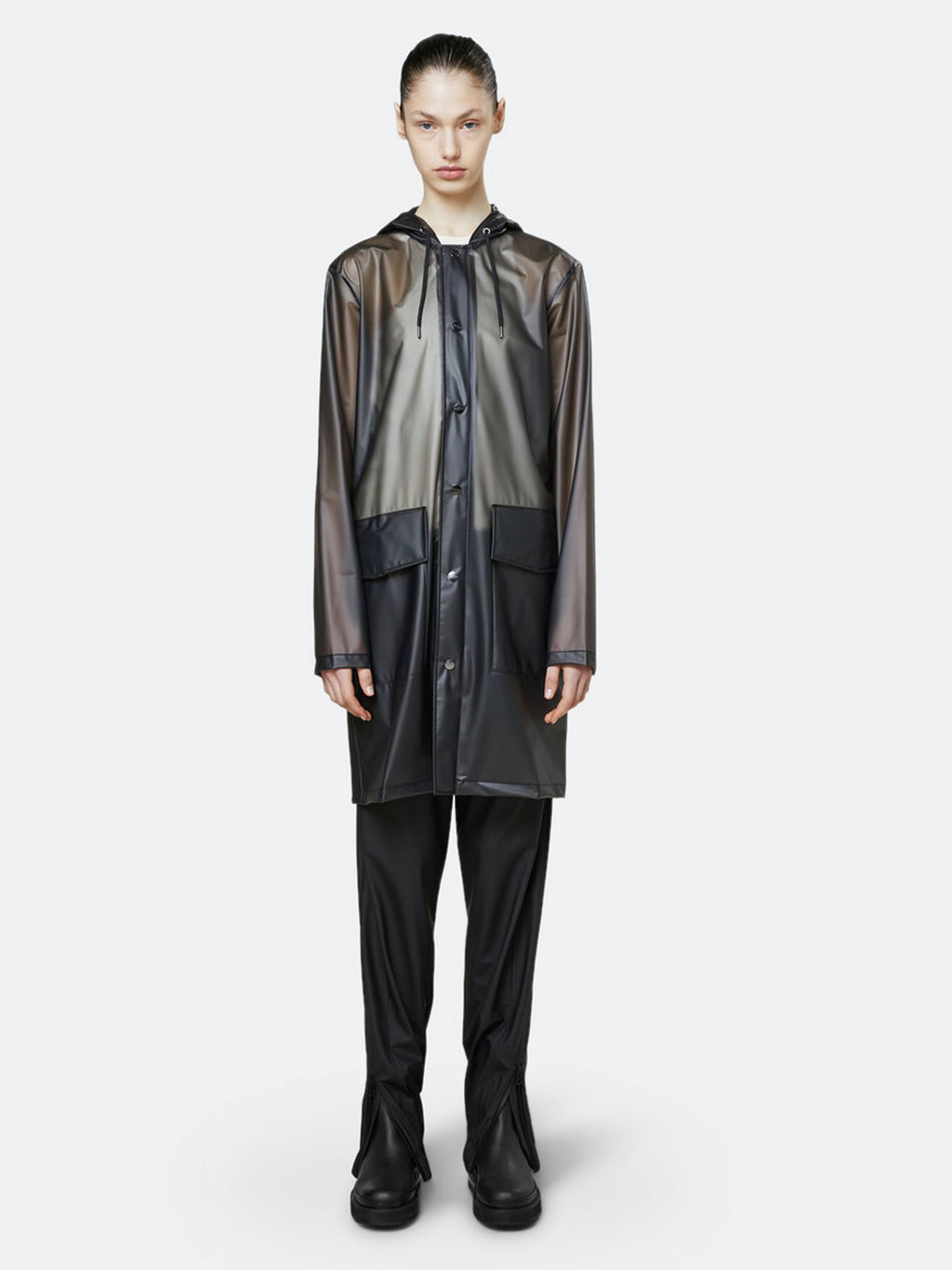 Foggy Black Hooded Coat U741