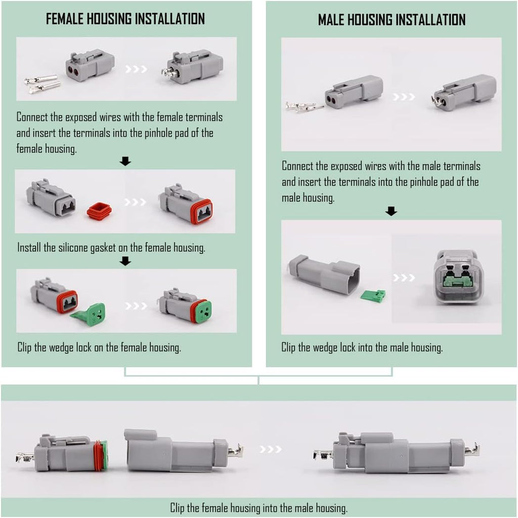 2 Pin DT Connector Kit Waterproof Electrical Connectors Solid Contacts Heavy Duty 16-20 AWG 4Pcs A655214