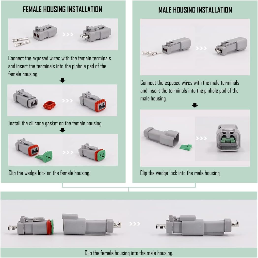 2 Pin DT Connector Kit Waterproof Electrical Connectors Solid Contacts Heavy Duty 16-20 AWG 4Pcs A655214