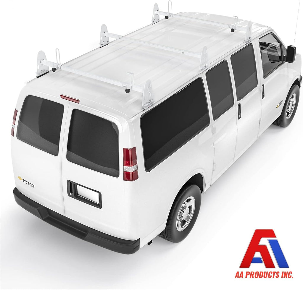 White Square 3 Bar Van Roof Racks with Ladder Stoppers U685573