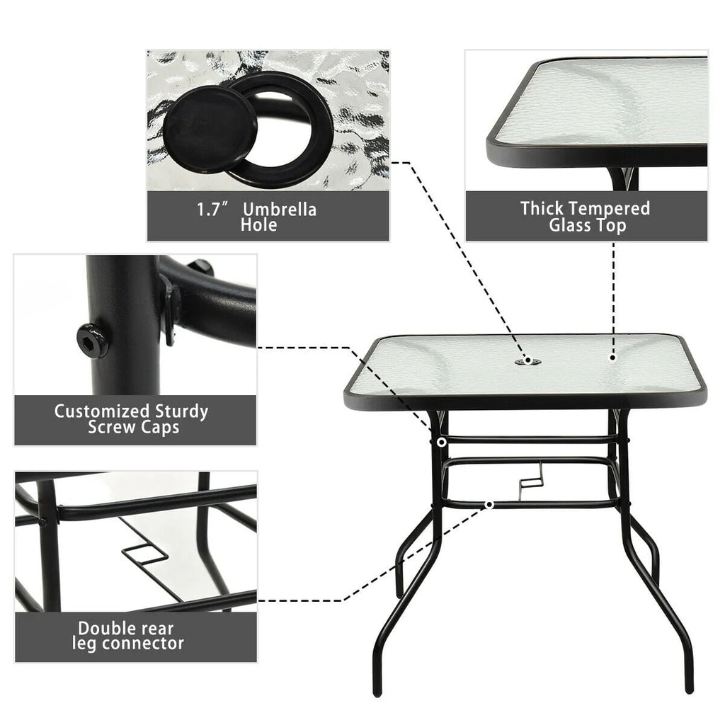 32'' Patio Square Table Tempered Glass Steel Frame N45398