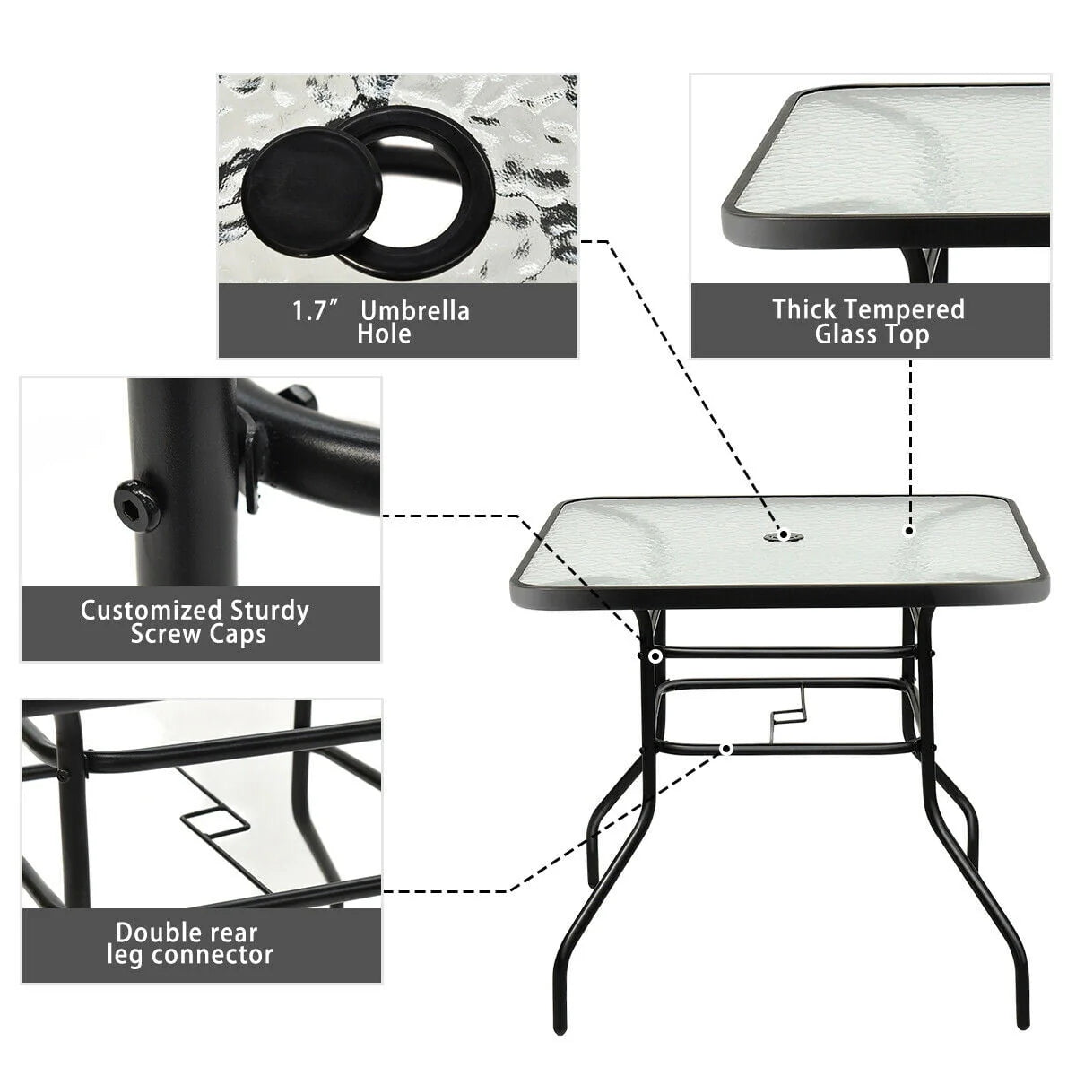 32'' Patio Square Table Tempered Glass Steel Frame N45398