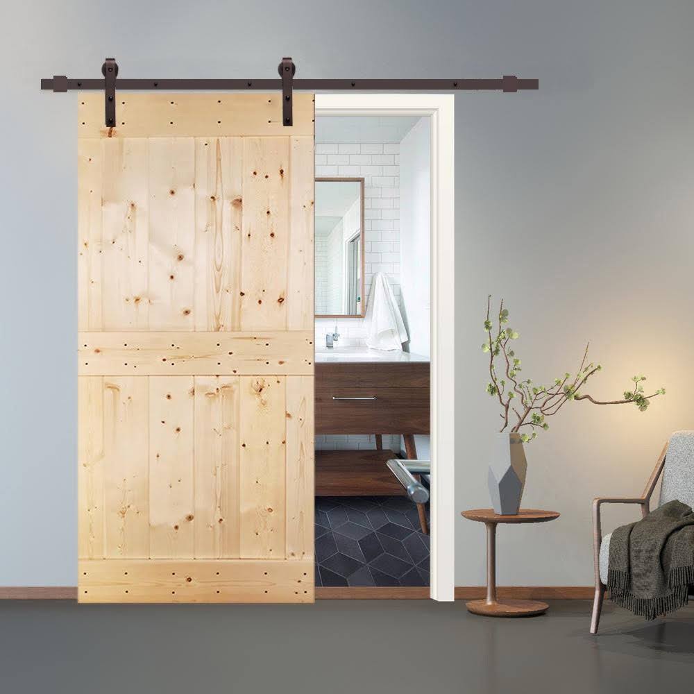 Unfinished 2 Panel Wood Barn Door with Sliding Hardware J358