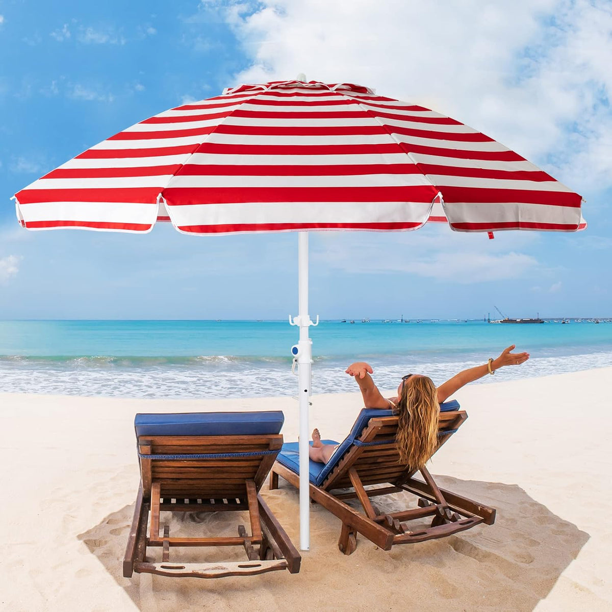 6.5FT Beach Umbrella with Carry Bag E363754