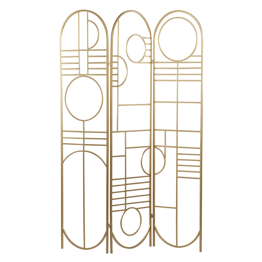 Metal 3 Panel Room Divider Screen with Geometric Pattern X7174