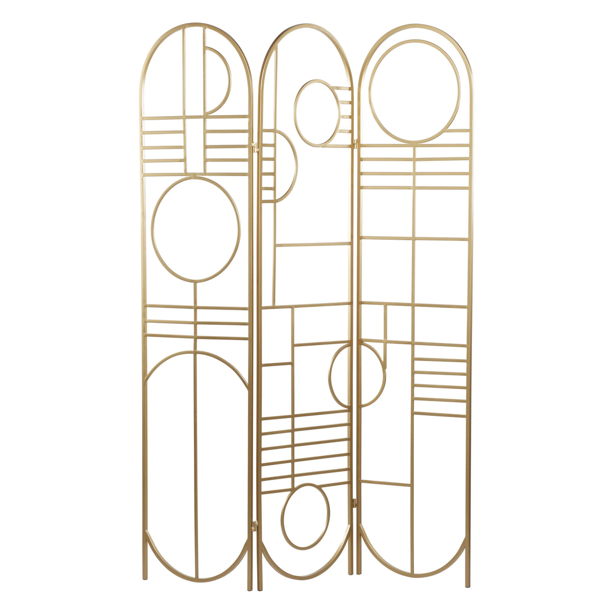 Metal 3 Panel Room Divider Screen with Geometric Pattern X7174