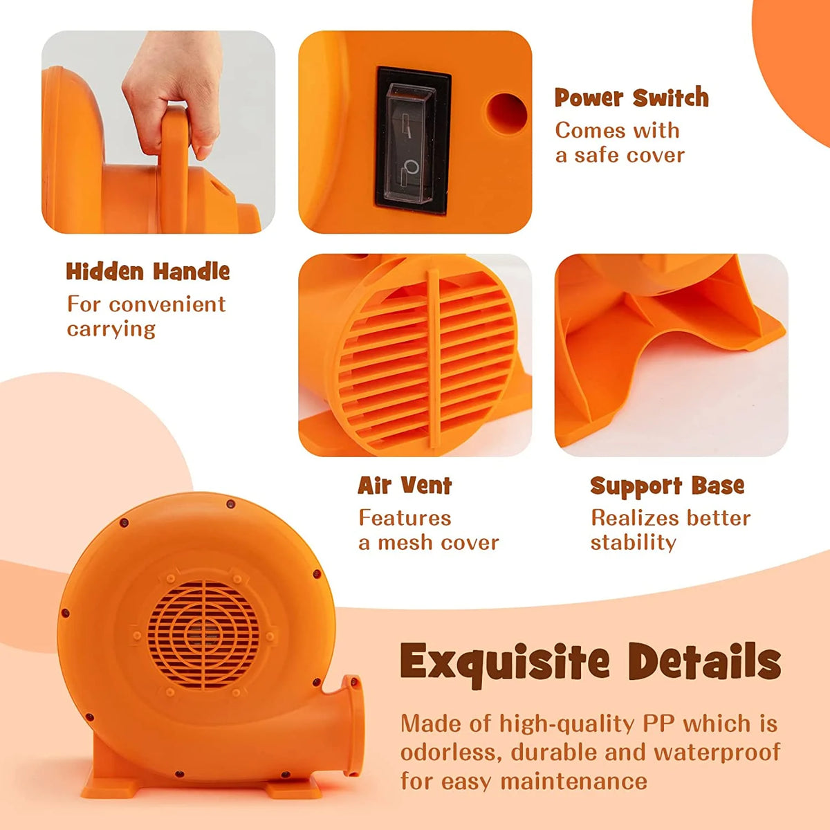 380W 0.5HP Air Blower with 25 FT SJTW Wire, IPX4, GFCI Plug W8244