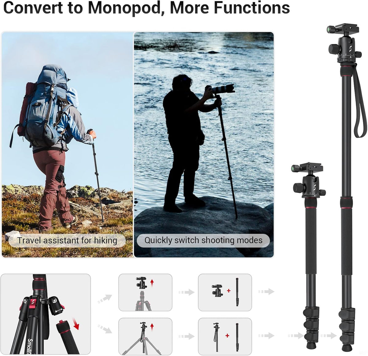 78 Aluminum Camera Tripod Monopod, Foldable, 360 Degree Ball Head, Quick Release Plate, 33lb Payload, Pack of 2 O131317