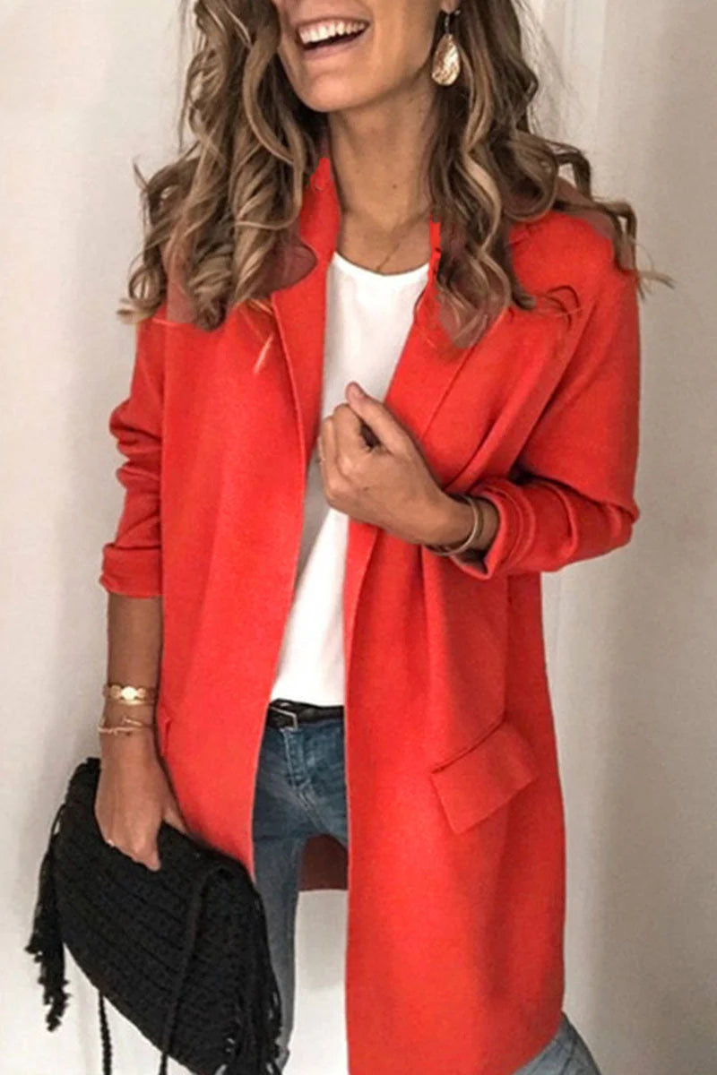 Casual Solid Turn-back Collar Outerwear D452