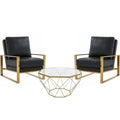 Black Leather 3-Piece Living Room Set with Octagonal Coffee Table Z4898