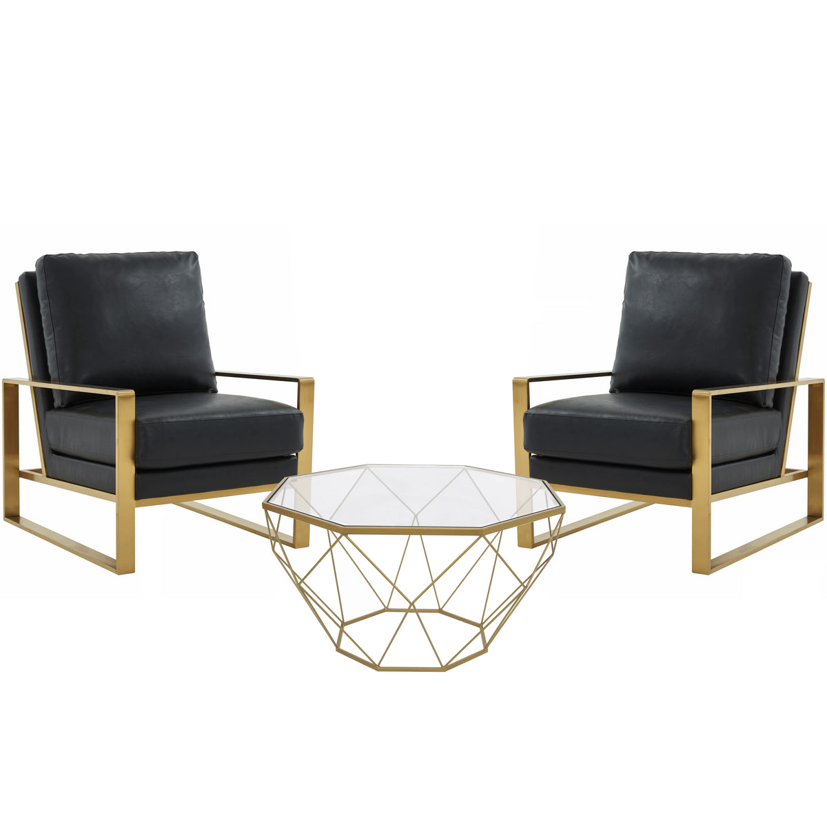 Black Leather 3-Piece Living Room Set with Octagonal Coffee Table Z4898