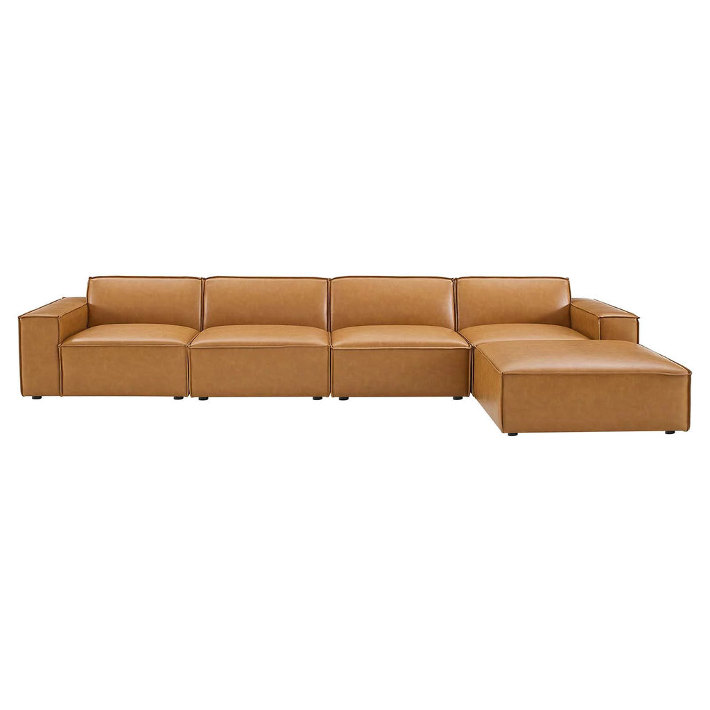 5-Piece Vegan Leather Sectional Sofa in Tan J411878