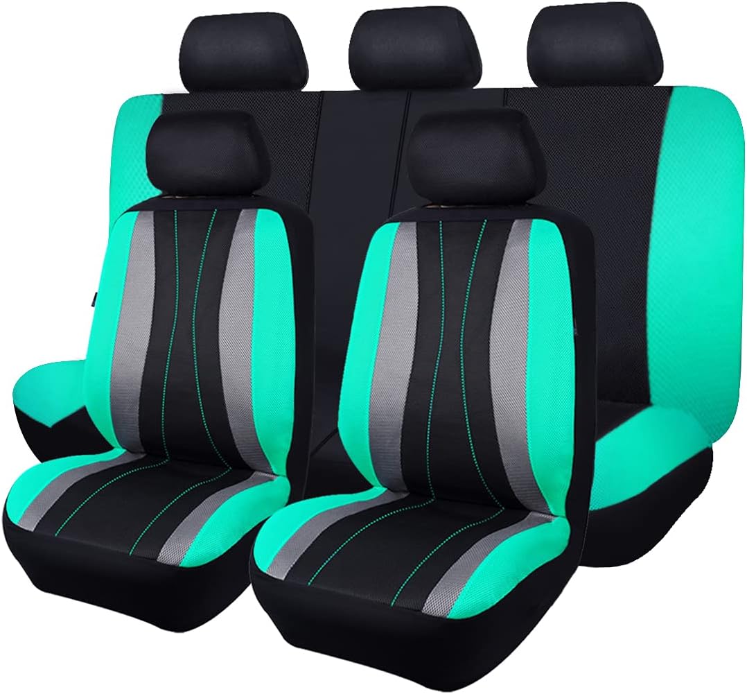 Faux Leather Air Mesh Breathable Car Seat Covers Full Set H78132