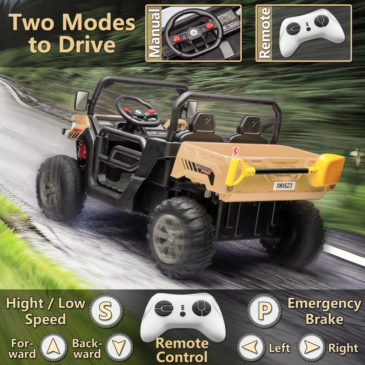 Yellow 2 Seater Kids Ride on Truck with Dump Bed and Remote Control V961